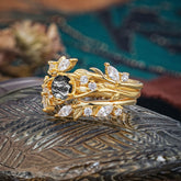 Romantic Nature-inspired 6-Prong Round Cut Natural Black Rutilated Quartz Stacking Ring
